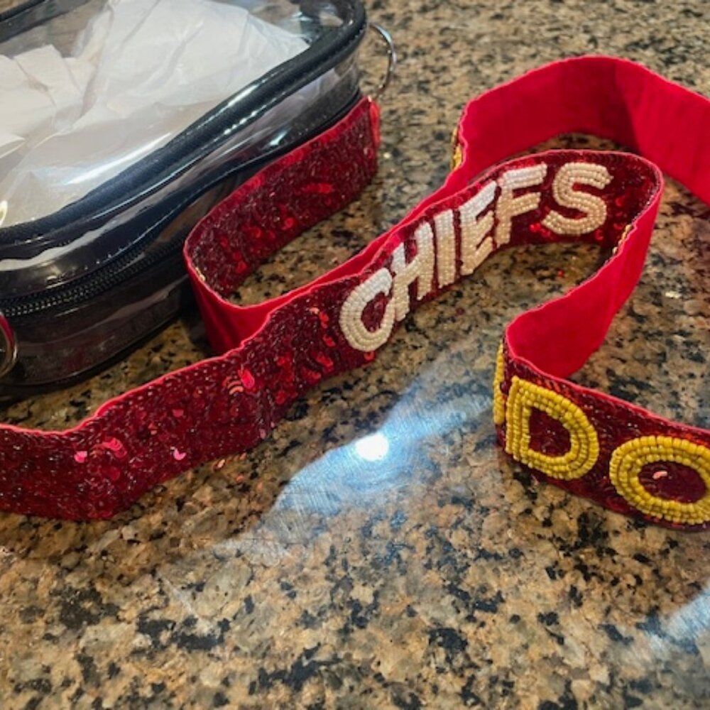 NEW Kansas City Chiefs Football KC Red Gold  Clear Bag Beaded Purse Strap - Picture 8 of 11